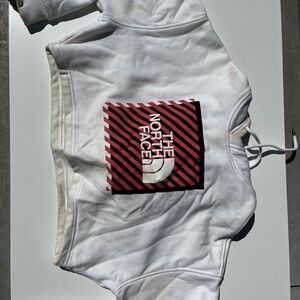 The North Face White Hoodie with Red & Black Logo